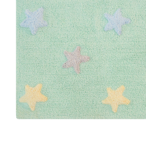 Washable Rug Tricolor Stars Soft Mint
