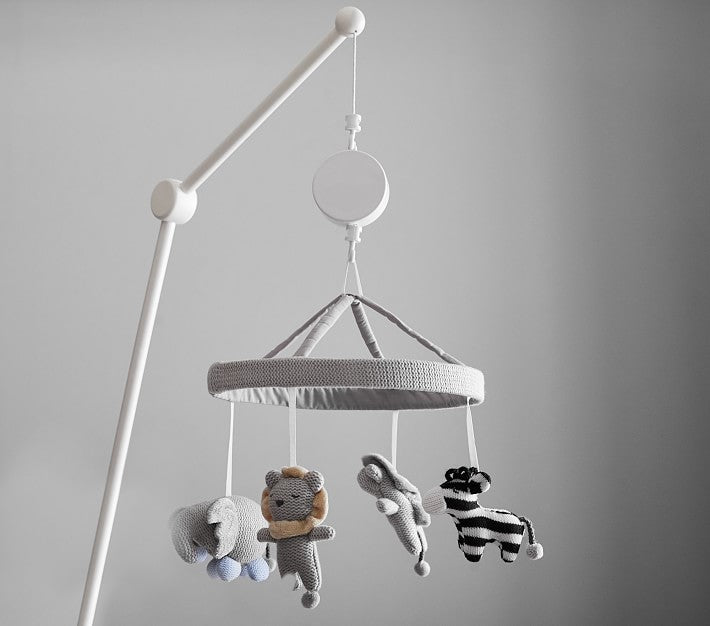 Knit Animal Friends Gray Musical Crib Mobile